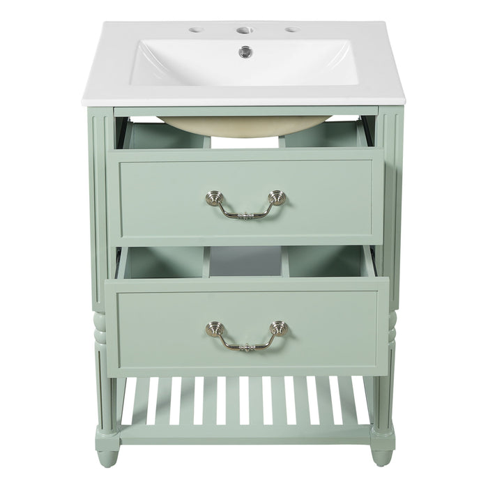 Wave Design Bathroom Vanity With Sink, 2 Drawers And Open Shelf