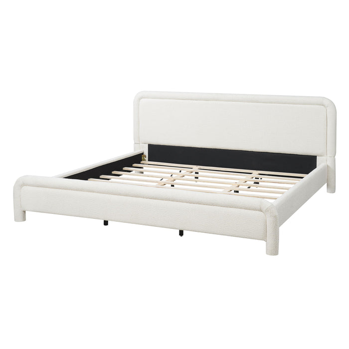Upholstered Platform Bed Frame With Curved Headboard, Wood Slats Support