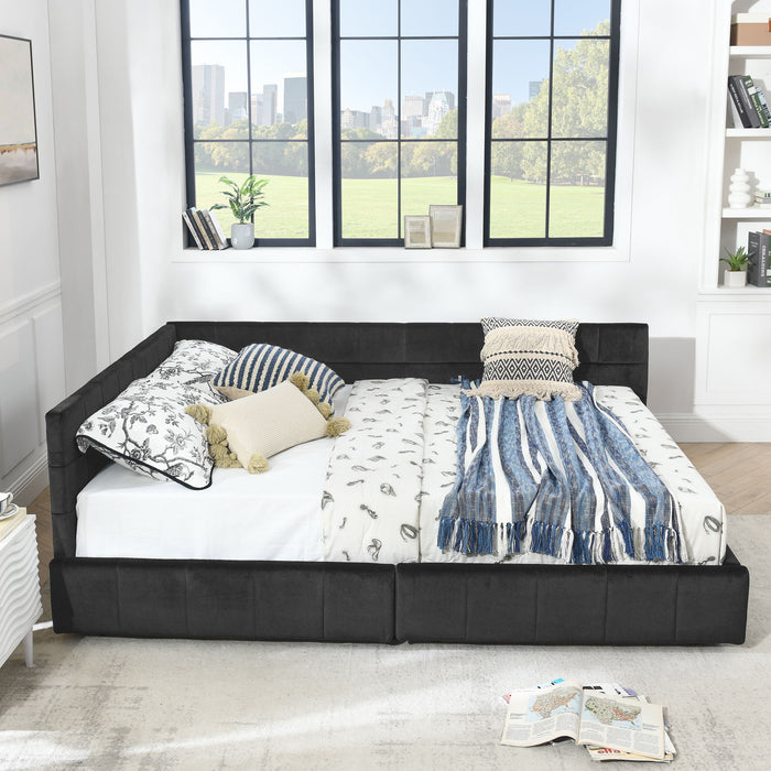Storage Elegant Upholstered Tufted Bed Frame With Backrest And Armrests