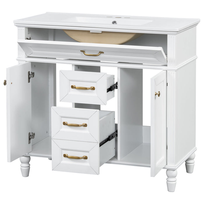 Bathroom Vanity With Sink, Flip-Out Top Drawer, Soft Close Doors, 2 Storage Drawers