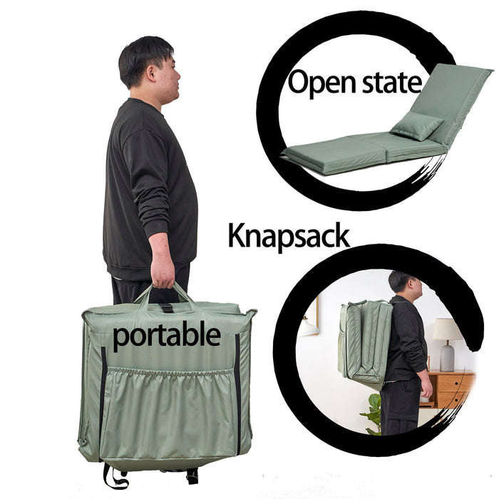 Foldable Portable Camping Chair With Carry Bag 14 Position Adjustable Recliner For Adults Cotton & Metal Frame For Outdoor Travel, Picnic, Or BBQ - Light Green