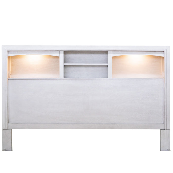 Bed With Built In LED Lights And Open Shelves