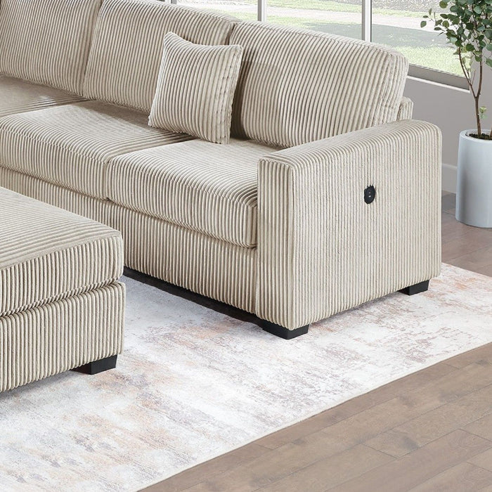 Upholstered L - Shaped 4 Piece Sectional Set With USB, Cocktail Ottoman