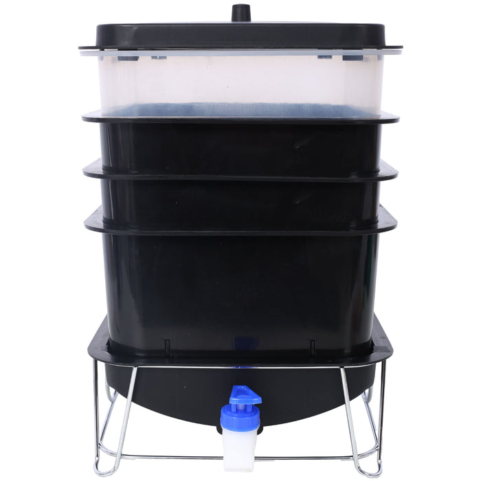 Durable Worm Farm Composting Bin With 4 Tray System For Food Waste Recycling Plastic - Black