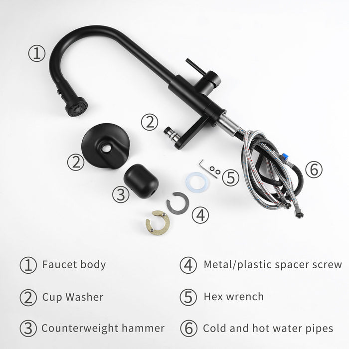 3 In 1 Kitchen Faucet With Press Type Glass Rinser, High Arc Pull Down Sprayer