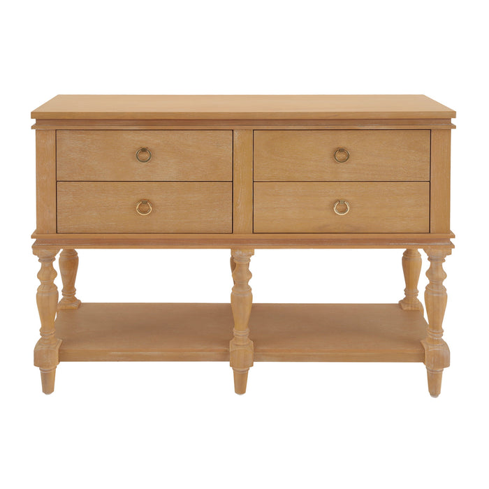 Console Table With 4 Soft Close Drawers, Thick Bottom Shelf For Living Room - Natural
