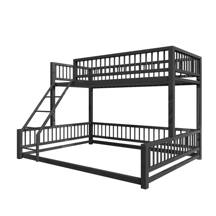 Bunk Bed Frame With Ladder And Safety Guardrails