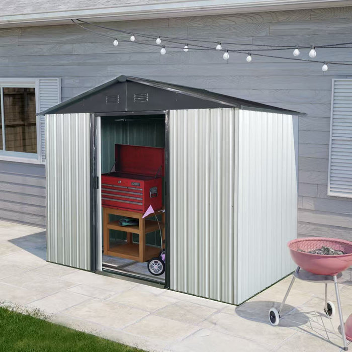 Outdoor Metal Storage Shed With Sliding Door And Foundation For Backyard, Patio, Lawn
