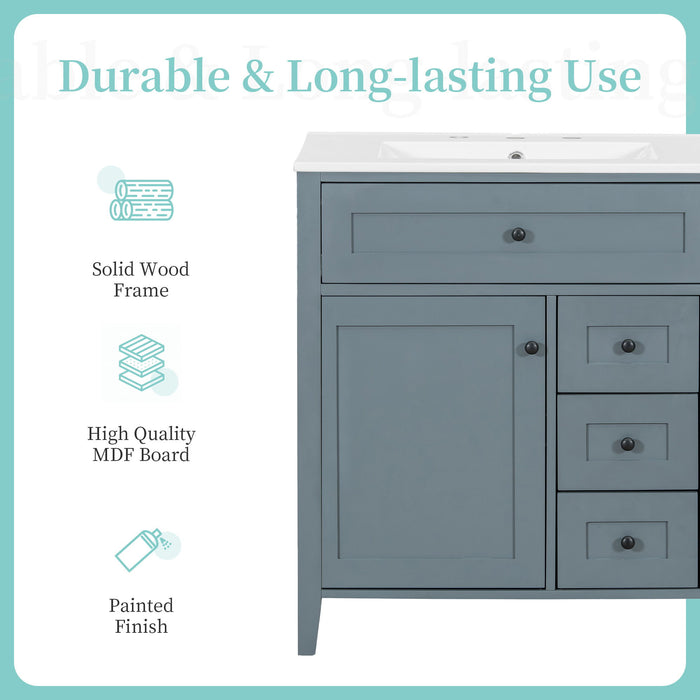 Bathroom Vanity With Sink, 3 Drawers And Adjustable Shelf