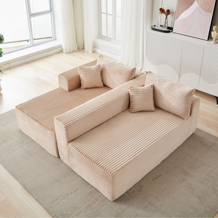 Compression Sectional Couch With Comfy Chaise, Boneless L Shape Sofa With Deep Seat