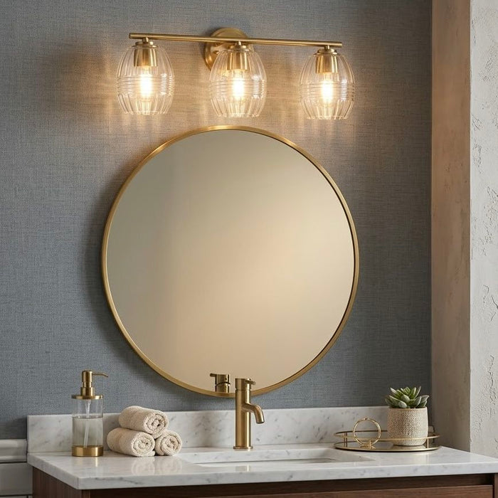 Luster - 3 Lights Vanity With Clear For Bathrooms Above Mirror Wall Lamp Satin - Clear / Gold