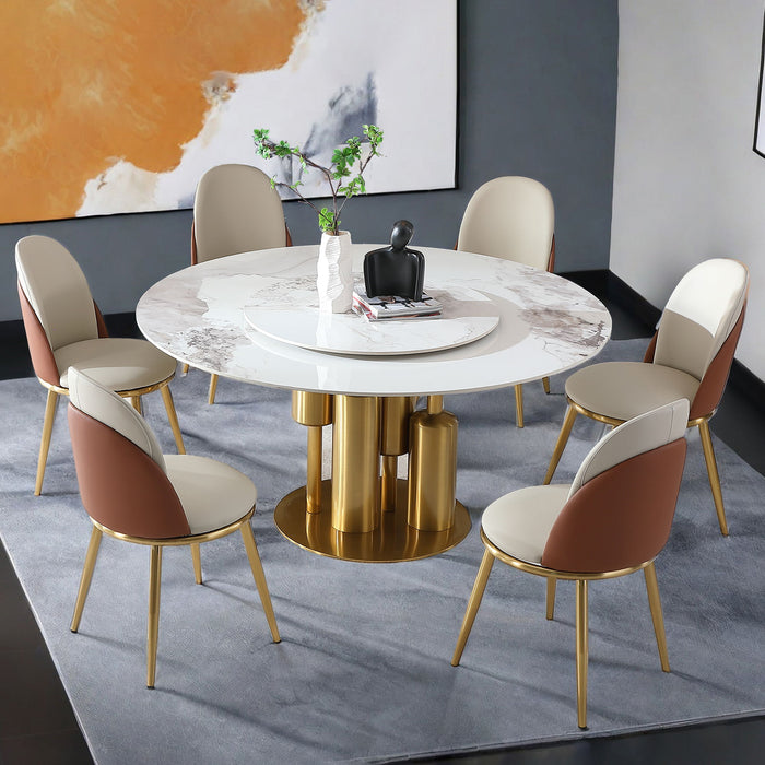 Round Stone Burning Table, Modern Marble Dining Table With Chairs