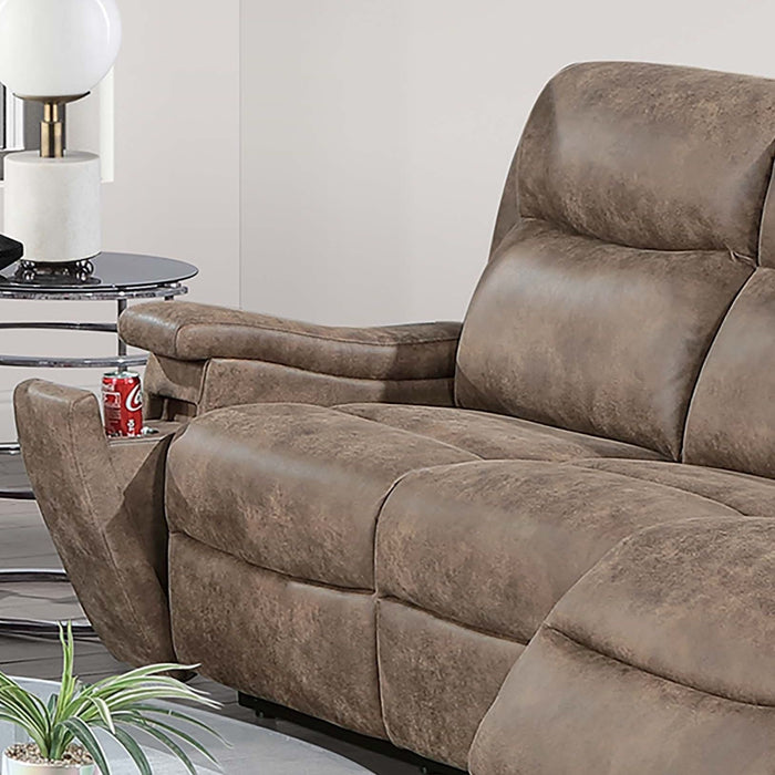1 Piece Manual Motion Sofa Console Loveseat With Plush Back Cushion And Hidden Cup Holder - Auburn
