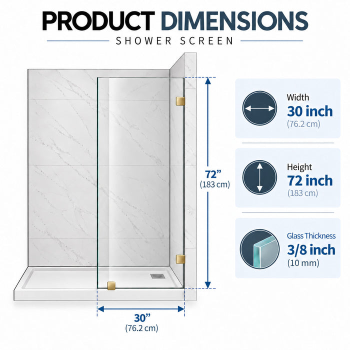 Frameless Bathtub Shower Screen, Reversible Installation