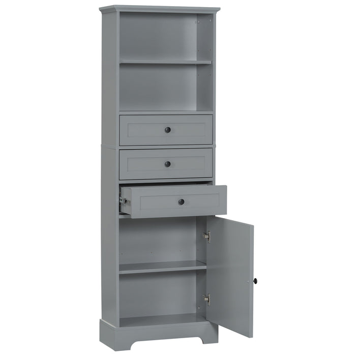 Tall Storage Cabinet With 3 Drawers And Adjustable Shelves For Bathroom