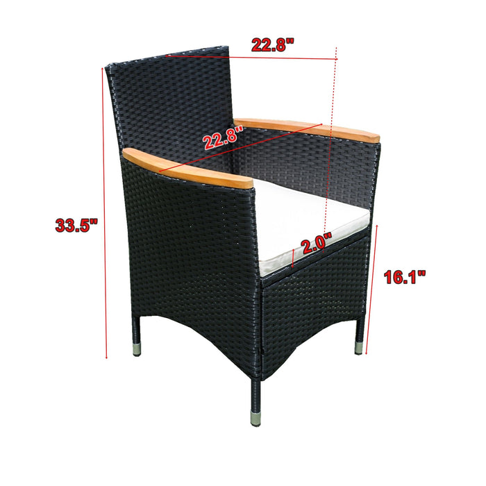 Outdoor Patio Wicker Dining Set With Acacia Wood Top