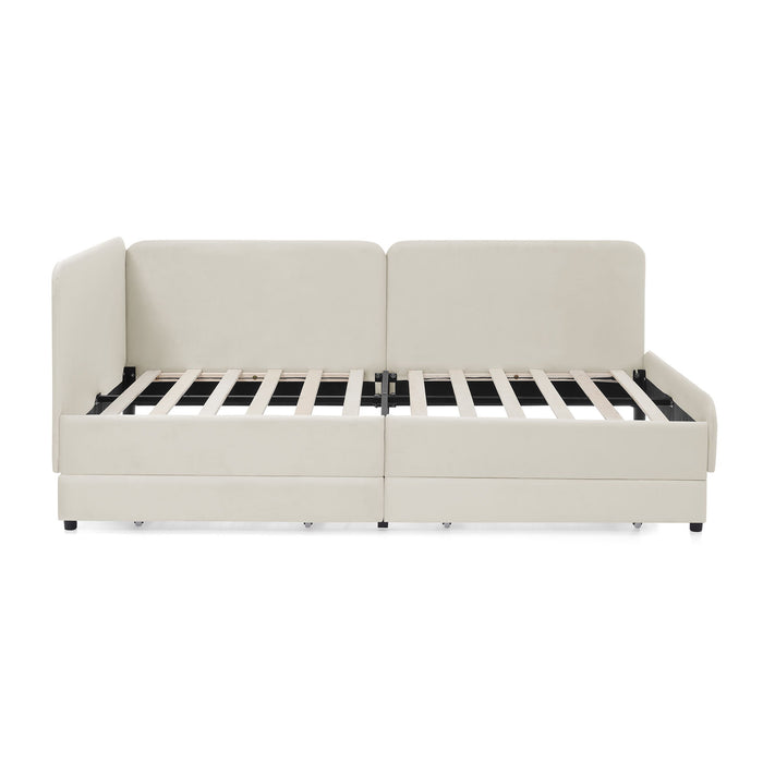 Upholstered Platform Bed Frame With 2 Storage Drawers And Adjustable Sofa Bed