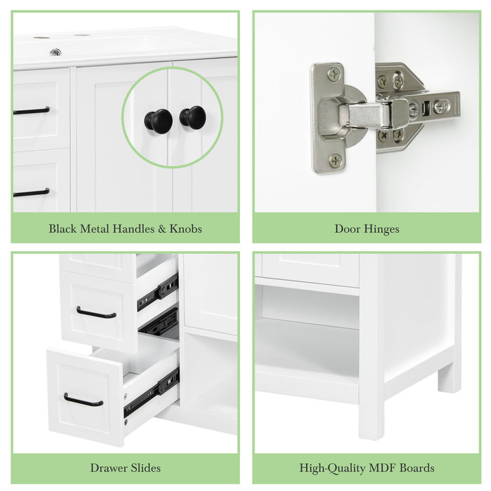 Bathroom Vanity With Sink Top, Bathroom Vanity Cabinet With 2 Doors And 2 Drawers, Open Shelf