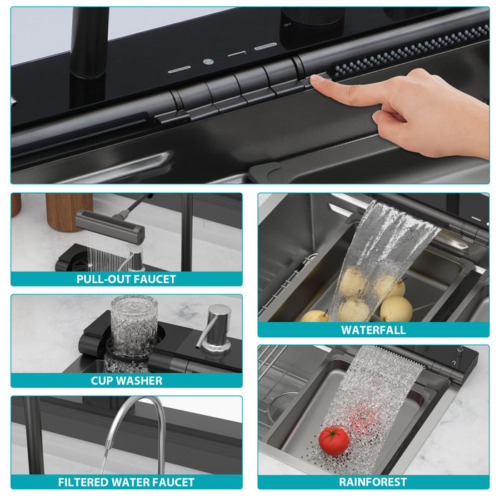 30" Single Bowl Kitchen Sink With Smart LED Faucet