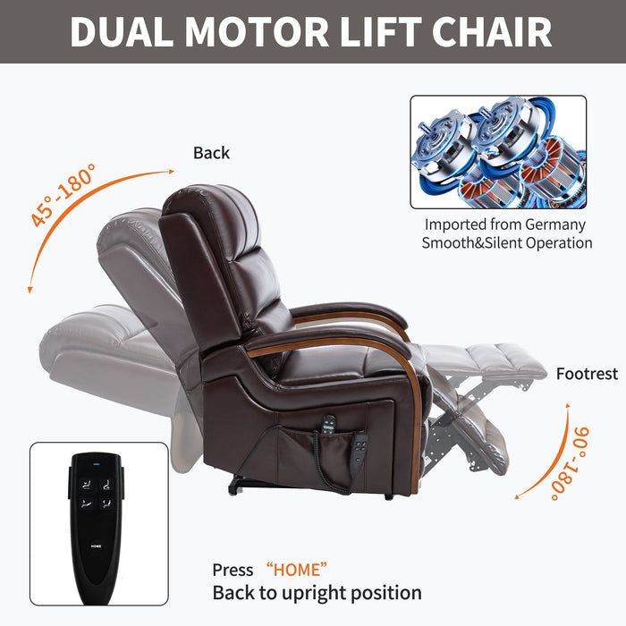 Power Lift Recliner Chair Dual Motor Infinite Position With Heat Massage And Heavy Duty Motion Mechanism - Brown
