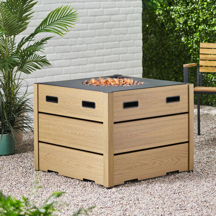 Rustic Style Outdoor Square Propane Fire Pit, 40,000 Btu