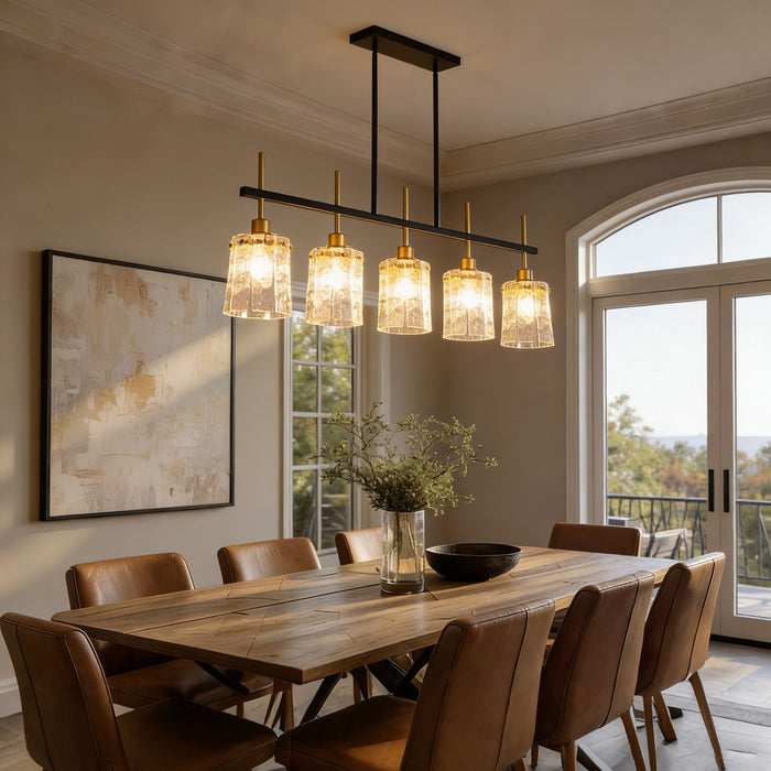 Chandelier 5 Light, Fixture Over Table - Black / Gold