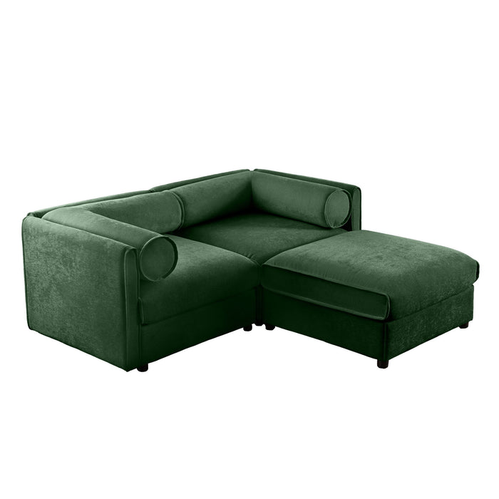 Contemporary Elegant White Chenille Sofa With Storage And Ottoman