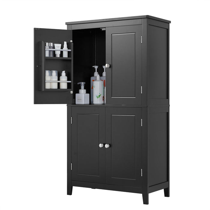 Elegant Bathroom Floor Storage Cabinet With 4 Doors, Adjustable Shelves