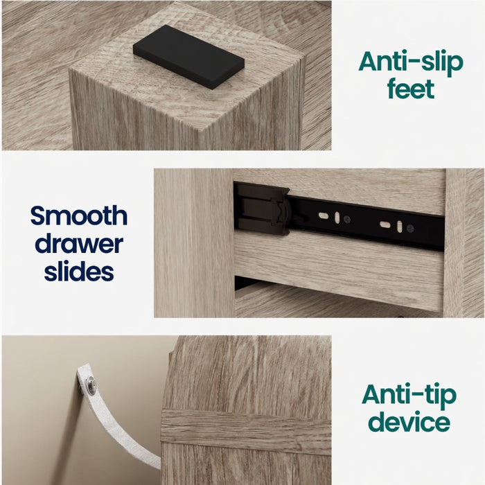 3 Drawer Chest Of Drawers With Soft Close Glides Rounded Corners Handles - Natural
