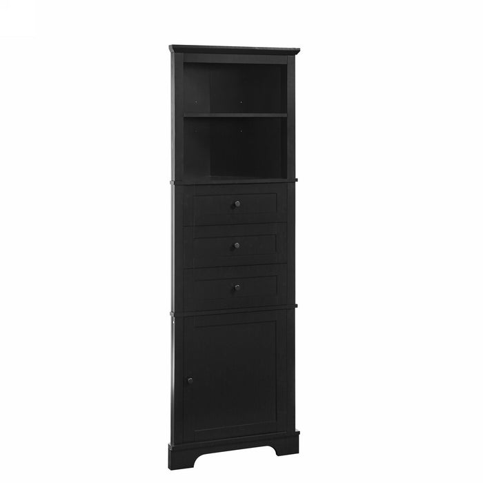 Tall Storage Cabinet With 3 Drawers And Adjustable Shelves For Bathroom