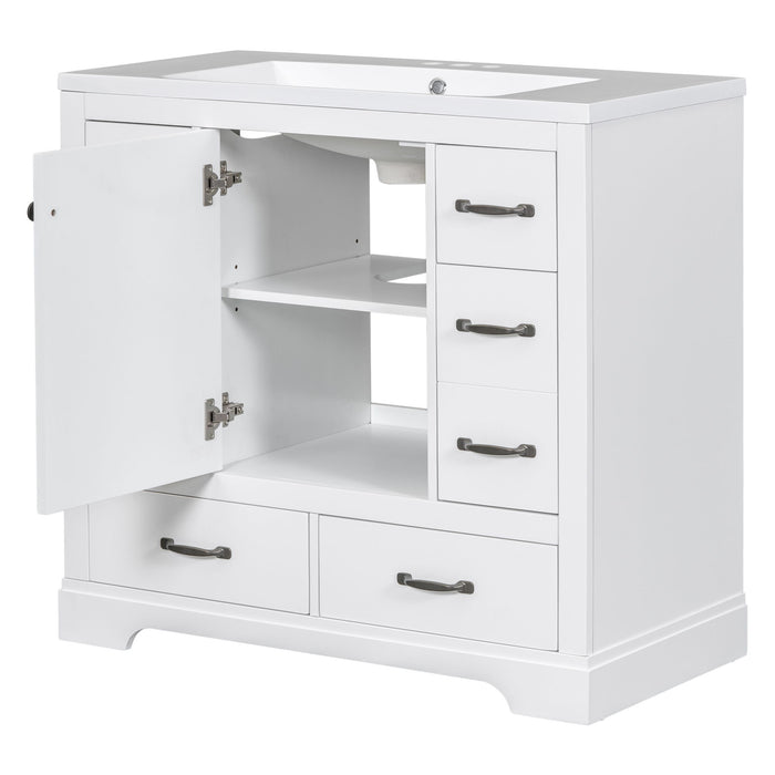 Modern Bathroom Vanity With Sink, 6 Drawers, Adjustable Shelf