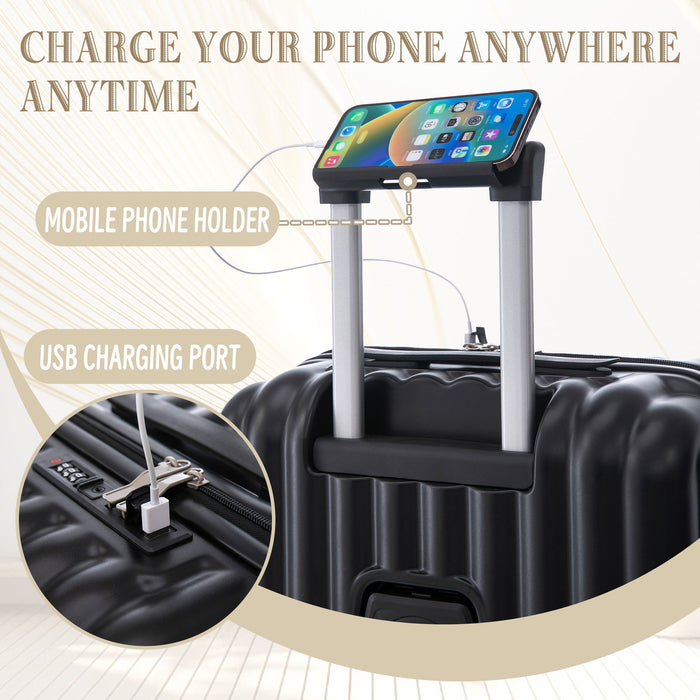 20" / 24" / 28" 3 Pieces / Set Spinner Wheel Luggage, Carry On Suitcase, With Cup Holder & USB Port & Phone Holder