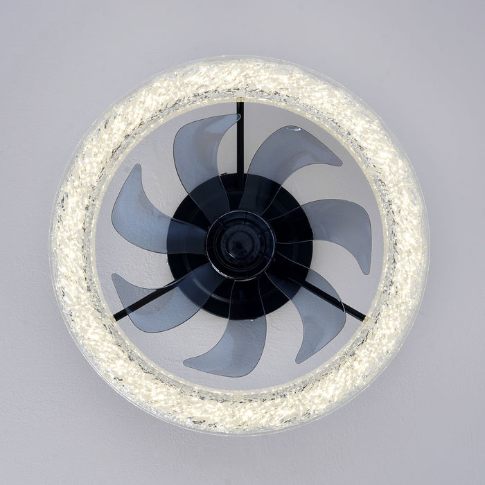 LED Light Source And Remote Control, 3000 - 6500K Dimmable Flush Mount LED Fan Light, 6 Speeds, Quiet DC Motor For Living Room - Matte Black