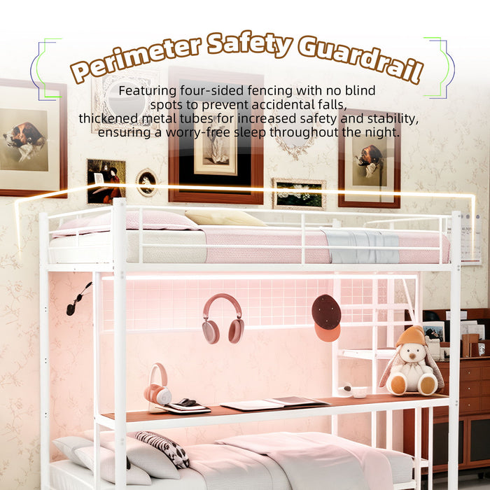 Bunk Bed With Built In Desk And LED Lighting