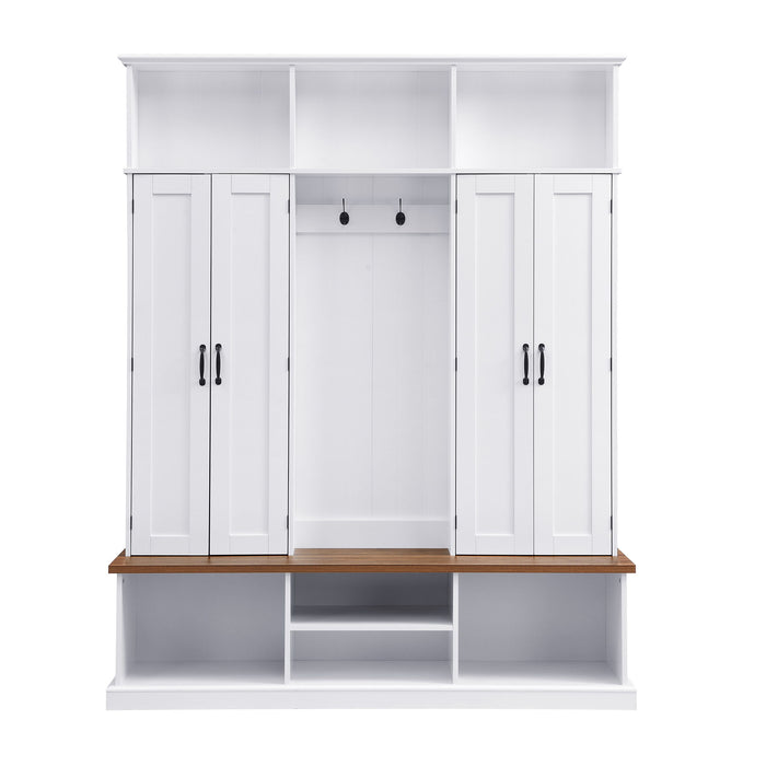 Entryway Hall Tree With Bench, 3 Top Cubbies & Bottom Storage Space