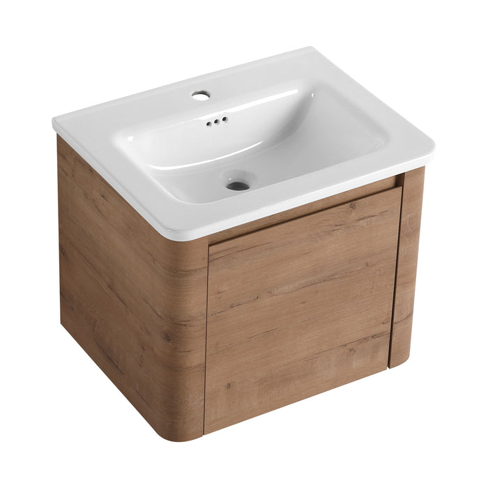 Wall Mounted Bathroom Vanity With Sink, Storage Shelves & Soft Close Door