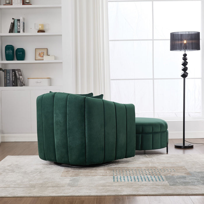 Oversized Velvet Swivel Barrel Accent Chair And Ottoman Set With Storage