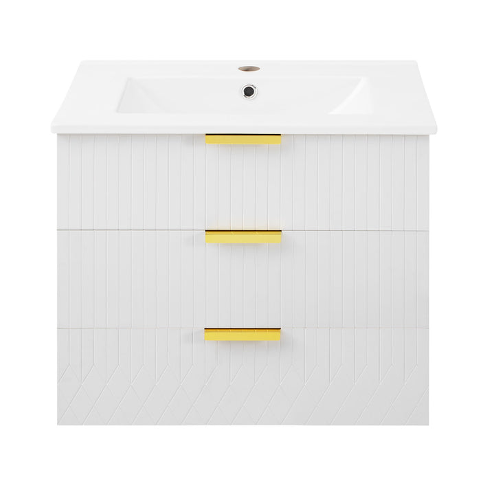 Wall Mounted Floating Cabinet With Double Drawer, Rectangular Sink