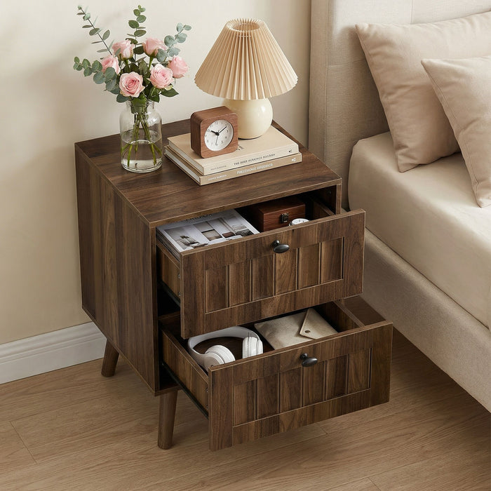 Double Drawer Bedside Table (Set of 2) - Walnut