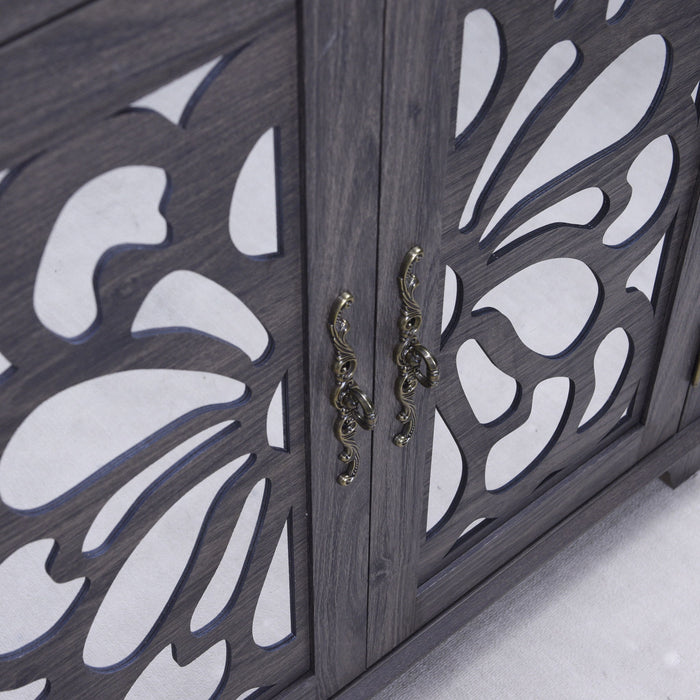 Elegant Sideboard With 2 Acrylic Mirrored Doors, Adjustable Shelf Storage