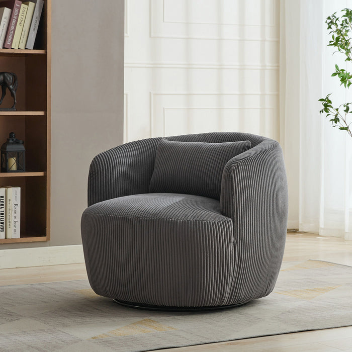 Wide Upholstered Corduroy 360° Swivel Barrel Soft Chair With Pillow
