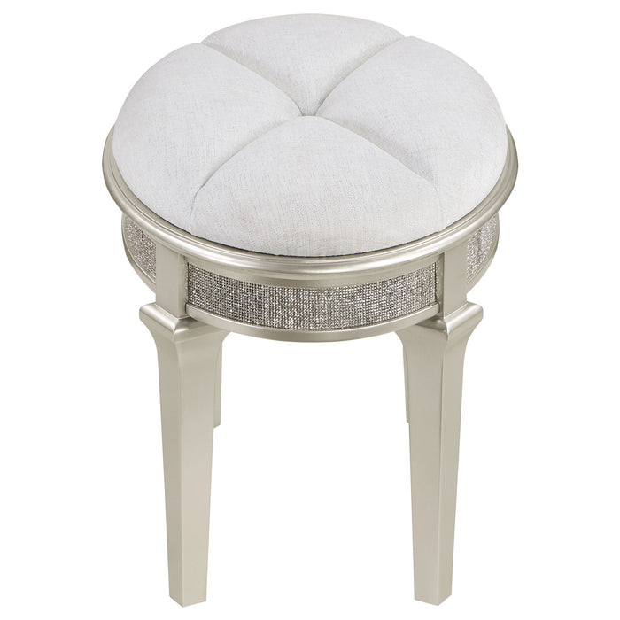 Colwood - Upholstered Oval Vanity Stool With Glitter Trim Seat - Silver Gray
