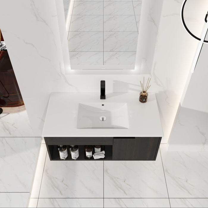 Wall Mounted Floating Bathroom Vanity With Open Shelf & Soft Close Door