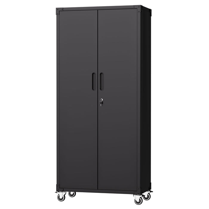Garage Storage Cabinet With Wheels Heavy-Duty Tool Storage - Black