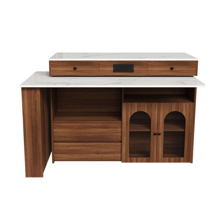 Kitchen Island With Extendable & Rotating Table