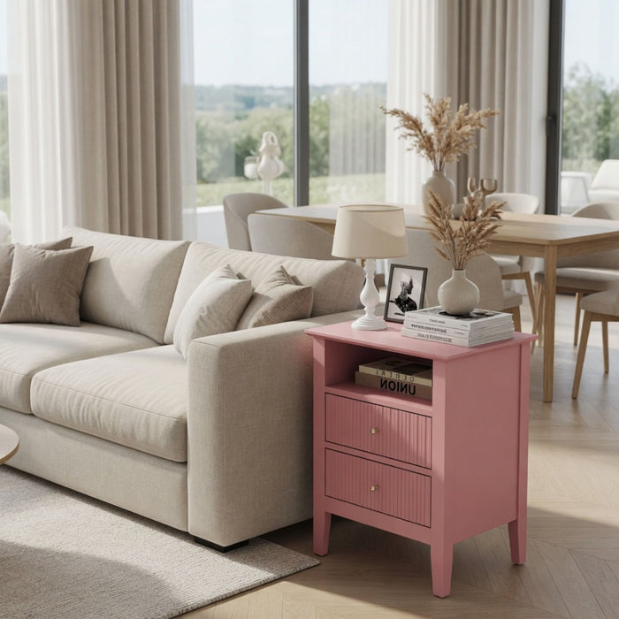 Fluted Nightstand With 2 Drawers