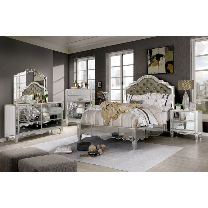Nightstand With Mirror Panels - Silver