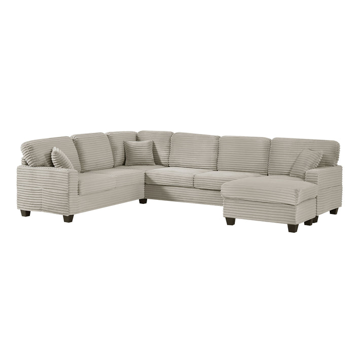 Upholstered U-Shaped Sectional Sofa With Movable Ottoman And Side Storage Pockets