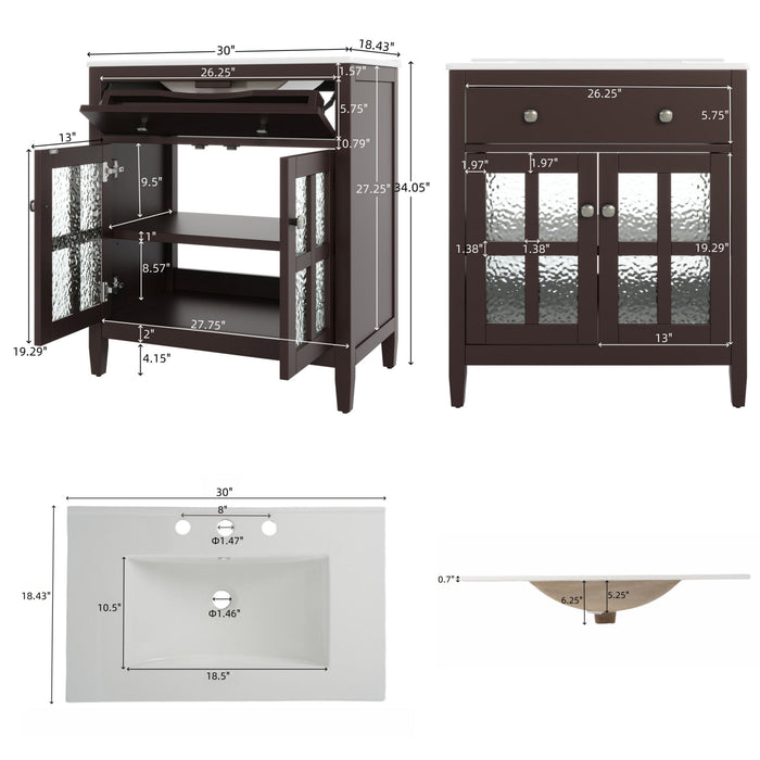 Bathroom Vanity With Ceramic Sink, Adjustable Shelf & Tip Out Tray