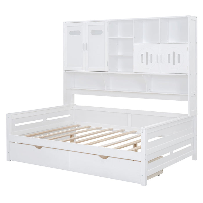 Daybed With All-In-One Cabinet And Shelf